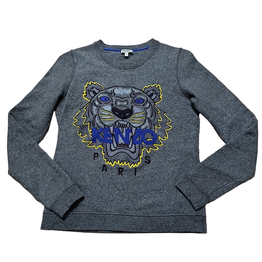 Kenzo Gray Tiger Embroidered Crewneck Sweatshirt Size Small